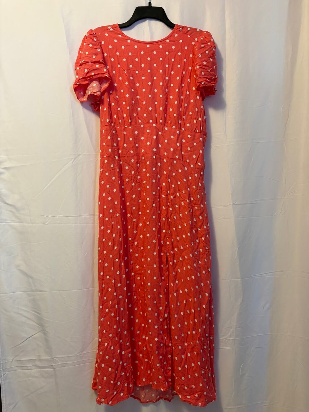 AFRM Cut-Out Midi Short Sleeve Dress Coral Pink Orange Polka Dot Women's Sz 3X